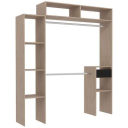 Dressing bois extensible avec 2 penderies, 4 étagères et 1 tiroir elysee - Bois
