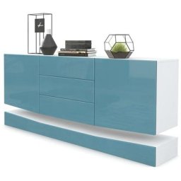 Buffet Commode Dressoir Crédence City en Blanc - haute brillance & tons naturels - Façades en