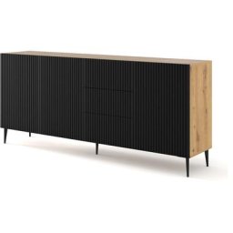 Commode Ravenna b 200 cm 3D3S chêne artisanal / noir mat + pieds