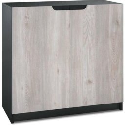 Vladon - Commode Armoire de bureau haute Rangement Logan Noir mat - haute brillance - Façades en