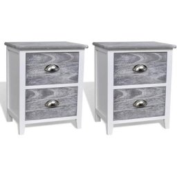 Lot de 2 Tables de Chevet Contemporain - Table de nuit avec 2 tiroirs Gris et blanc