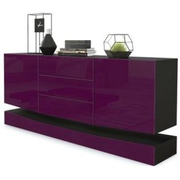 Buffet Commode Dressoir Crédence City en Noir - haute brillance & tons naturels - Portes en Mûre