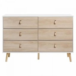 Commode 6 tiroirs - Chene et blanc - L 120 x P 40 x H 80 cm - KENT