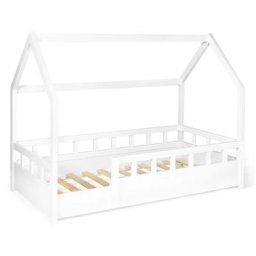 Lit cabane enfant 80 x 160 cm neree blanc avec sommier et barrières - Blanc