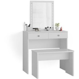 Vicco - Coiffeuse Elara blanc avec miroir et banc led