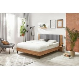 Lit 140 Bobochic Lit 140x190 cm selena avec lattes massives pieds en bois wengé 140x190 Gris clair