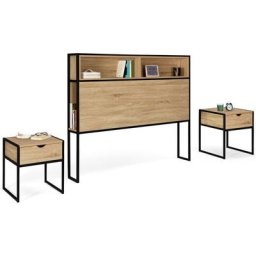 Tête de lit 145 CM + 2 tables de chevet DETROIT design industriel - Multicolore