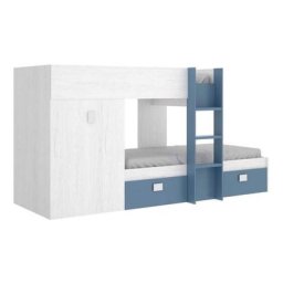 Befara - lit train avec armoire colin - Artic / Bleu vert - Artic / Bleu vert