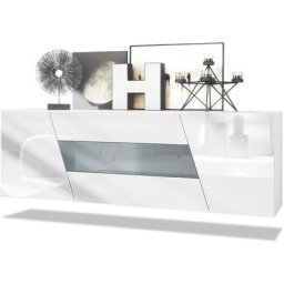 Buffet Commode Dressoir Crédence Houston pendaison Blanc mat - haute brillance - Gris haute