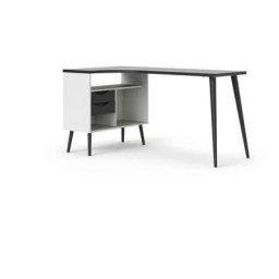 Ebuy24 - Napoli Bureau d'angle avec 2 tiroirs et 3 espaces de rangement ouverts, noir mat. - Blanc