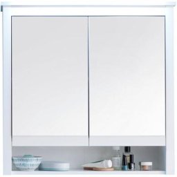 Ole Armoire de toilette murale avec miroir, 2 portes, 1 compartiment ouvert, blanc, miroir en