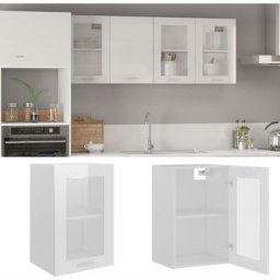Armoire en verre suspendue | Armoire de cuisine Meuble haut Cuisine Blanc brillant 40x31x60 cm