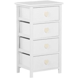 Chiffonnier Petite Commode Blanche 4 Tiroirs à Poignées en Forme de Coeur pour Chambre à Coucher ou