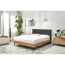 Lit Bobochic Lit 140x190 cm noa avec lattes massives pieds en bois wengé 140x190 Gris anthracite
