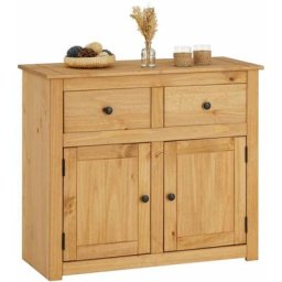 Buffet cancun commode en bois style maison de campagne, avec 2 portes et 2 tiroirs en pin massif
