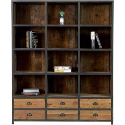 Bibliothèque 6 tiroirs 12 niches en métal et de cèdre - Shelby - Marron