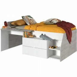 Kim Lit combiné enfant contemporain décor gris loft et blanc - l 90 x l 190 ou 200 cm - Parisot