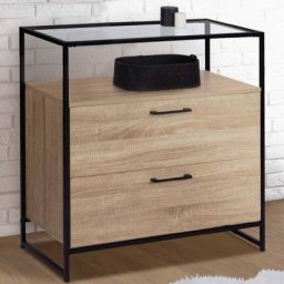 Idmarket - Commode 2 tiroirs solano design industriel avec étagère en verre - Bois-clair