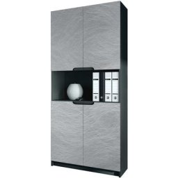 Vladon - Armoire de bureau haute Rangement Logan V2 Noir, haute brillance & tons naturels - Façades