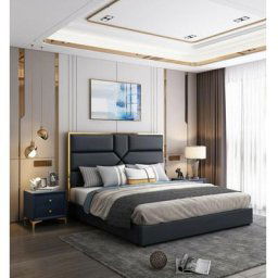 Lit Coffre Design Effet Laiton Dalia - Noir - 140x190, Polyuréthane, Style Art déco, 203 x 150 x