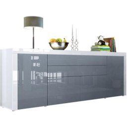 Buffet Commode Dressoir Crédence La Paz V2 Blanc, haute brillance, tons naturels - Gris haute