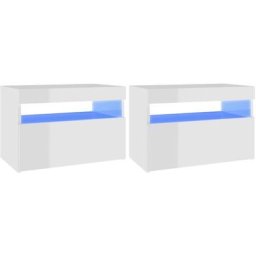 Tables de chevet à LED 2pcs Blanc brillant 60x35x40cm Aggloméré vidaXL - Blanc brillant