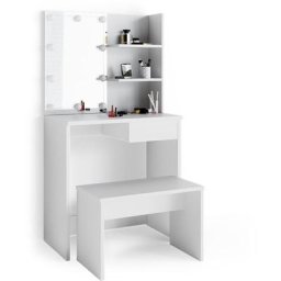 Coiffeuse ""Dekos"" Blanc avec banc et éclairage led Vicco