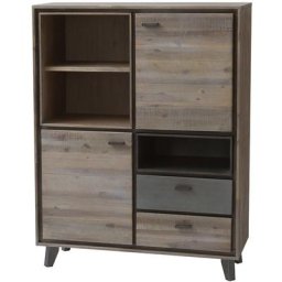 Marla Commode haute avec 2 portes et 2 tiroirs, en bois d'acacia marron/gris.