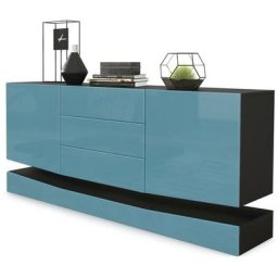 Buffet Commode Dressoir Crédence City en Noir - haute brillance & tons naturels - Façades en