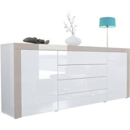 Buffet Commode Dressoir Crédence La Paz V1 Blanc, haute brillance, tons naturels - Blanc haute