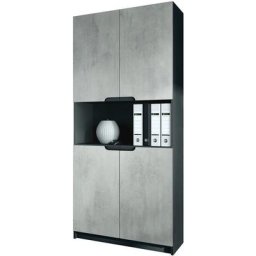 Vladon - Armoire de bureau haute Rangement Logan V2 Noir, haute brillance & tons naturels - Façades