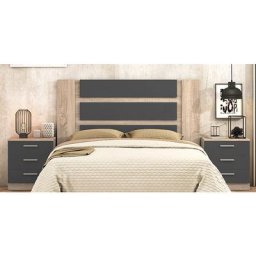 Ensemble tête de lit + 2 tables chevets coloris chêne cambrian/graphite Pegane