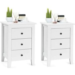 Table de Chevet Lot de 2 avec 3 Tiroirs, Table de Nuit Moderne pour Chambre à Coucher, Bout de