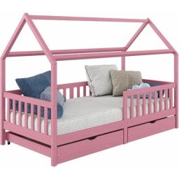 Lit cabane nuna lit enfant simple en bois 90 x 200 cm, avec rangement 2 tiroirs, en pin massif