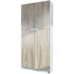 Vladon - Armoire de bureau haute Rangement Logan Blanc - haute brillance & tons naturels - Portes