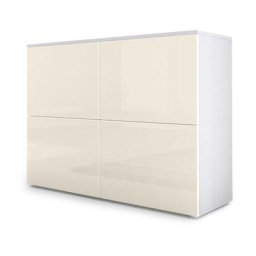 Commode Buffet Armoire Rova en Blanc mat - haute brillance & tons naturels - Crème haute brillance