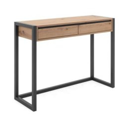 Table console 100x35 cm Minorca Chêne et gris anthracite artisanal avec deux tiroirs chêne et gris