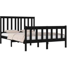 Cadre de lit Noir Bois de pin massif 135x190 cm Double Vidaxl Black