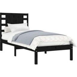 Cadre de lit Noir Bois massif 75x190 cm Petit simple Vidaxl Black