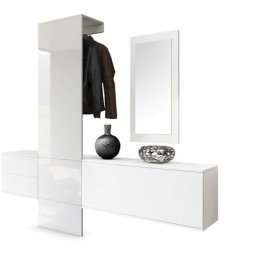 Garderobe Meubles d'entrée Carlton Set 1 Blanc - haute brillance & tons naturels - Panneau en Blanc