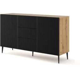 Commode Ravenna b 150 cm 2D3S chêne artisanal / noir mat + pieds