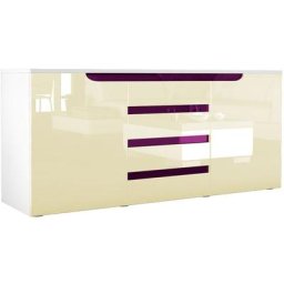 Buffet Commode Dressoir Crédence Sylt en Blanc - haute brillance & tons naturels - Crème haute