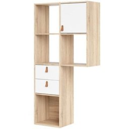 Fula Bibliothèque avec 1 porte, 2 tiroirs, imitation chêne structuré, blanc. - Naturelle