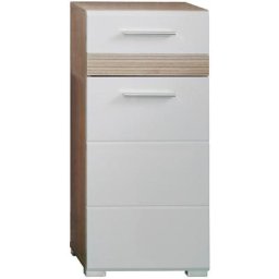 SetOne Commode de salle de bain, 1 porte, 1 tiroir, imitation chêne, blanc brillant. - Naturelle