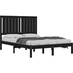 Cadre de lit Noir Bois massif 120x190 cm Petit Double vidaXL - Black