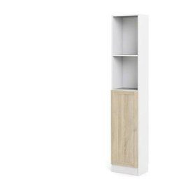 Base Étagère 1 tablette de rangement et 1 porte, blanc, finition chêne structuré.
