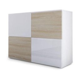Commode Buffet Armoire Rova en Blanc mat - haute brillance & tons naturels - Blanc haute brillance