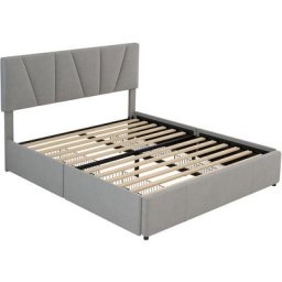 Lit adult double 160 x 200 cm avec 4 tiroirs de rangement inclus sommier style Contemporain,gris