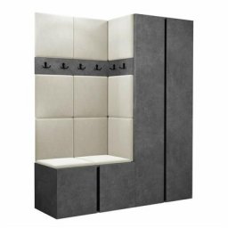 Ensemble entrée Hartford 266, Béton + Noir, 186x158x46cm, Béton, Noir, Tapisserie, Stratifié, Mis,