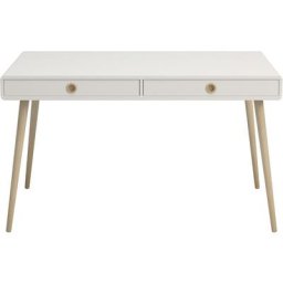 Sofus Bureau avec 2 tiroirs peints en blanc avec pieds en chêne et poignées.
